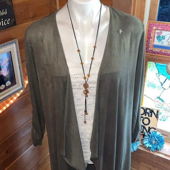 PHILOSOPHY FAUX LEATHER long cardigan NWT GORGEOUS Swarovski crystal cross - Picture 8 of 11